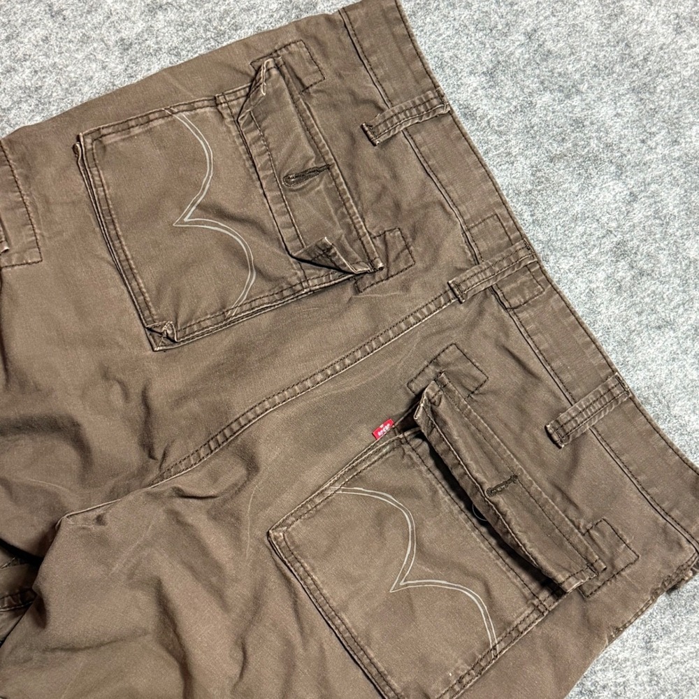 Y2K Levis Squad Baggy Cargo Shorts Mens 36 Brown Cotton Utility Multi Pocket